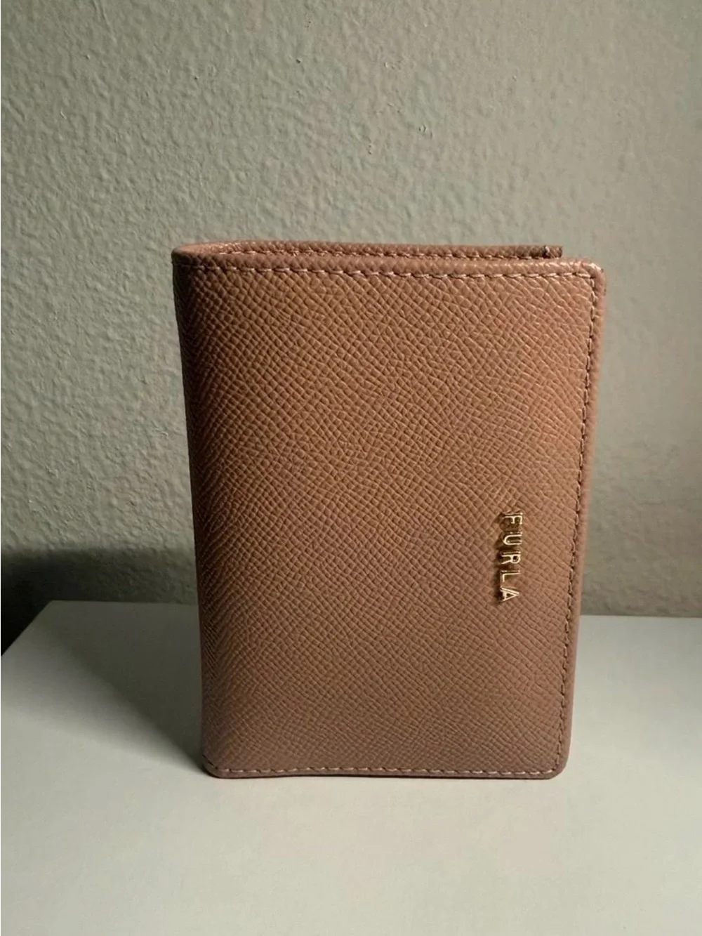 Furla Blush Pink Leather Card Holder with Gold Logo